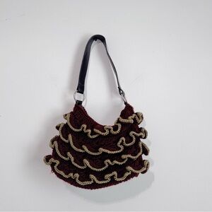 Handmade Crochet Ruffle Mini Shoulder Bag Lined